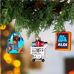 2024 Aldi Merry Moments Glass Christmas Ornament Set of 3 NIB